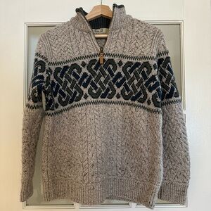 100% Merino Wool Aran Made in Ireland Celtic Knot Quarter Zip Sweater